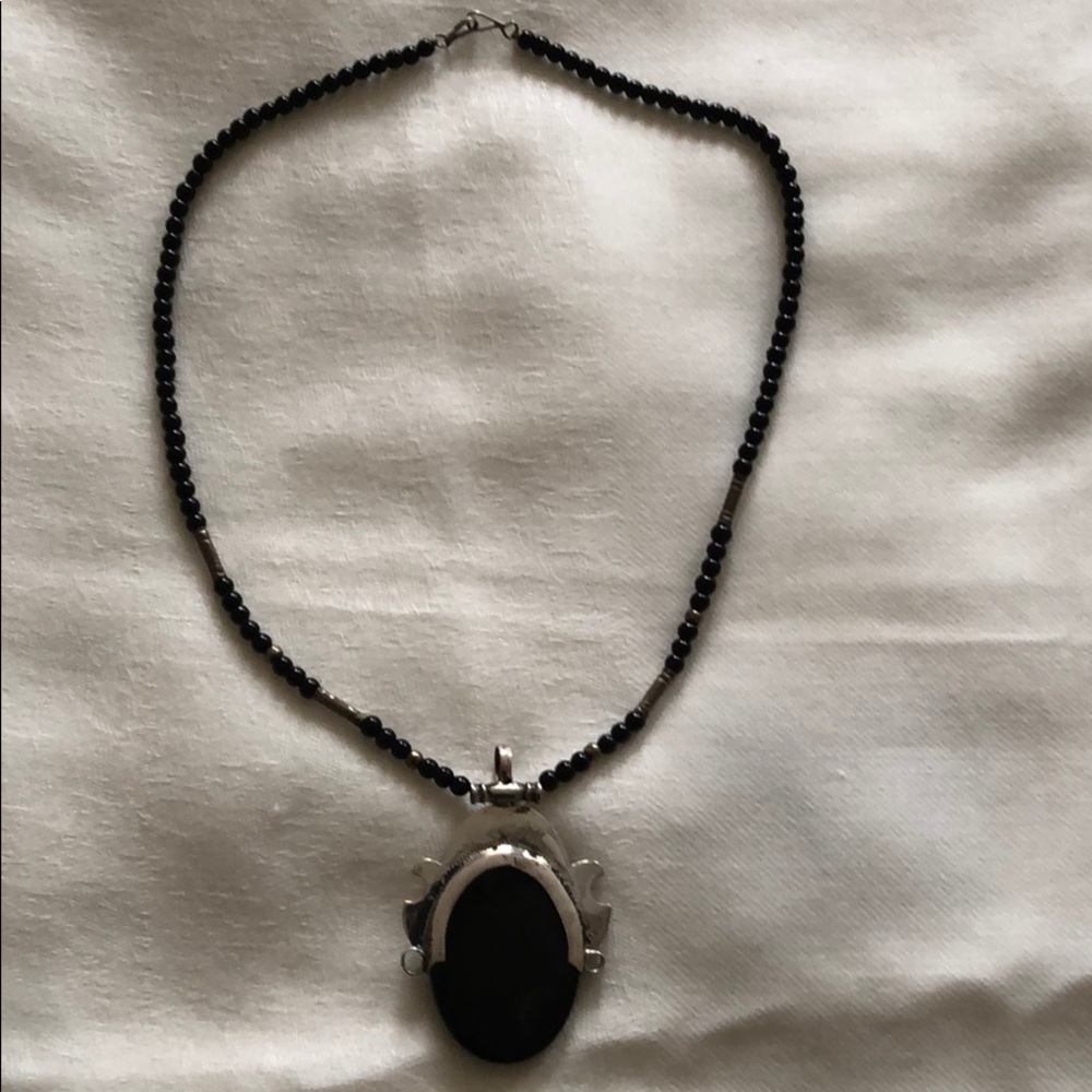 Genuine Silver&Black Agate Tuareg turban necklace
